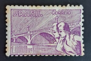 Brazil 1935 stamp M slightly damaged paper, 1000r dk vio, perf. 11 , as seen