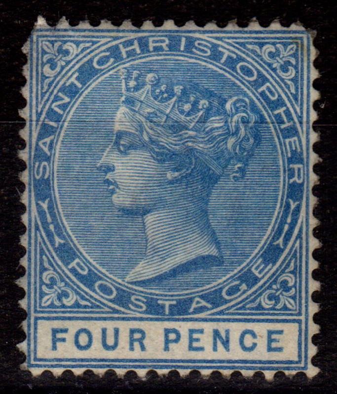 St Christopher 1882 4d Blue SG17 P.14 Wmk CA Fresh Mtd Mint Regummed Scarce