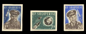 Albania #654-656 Cat$45, 1963 Space Flight, imperf. set of three, never hinged