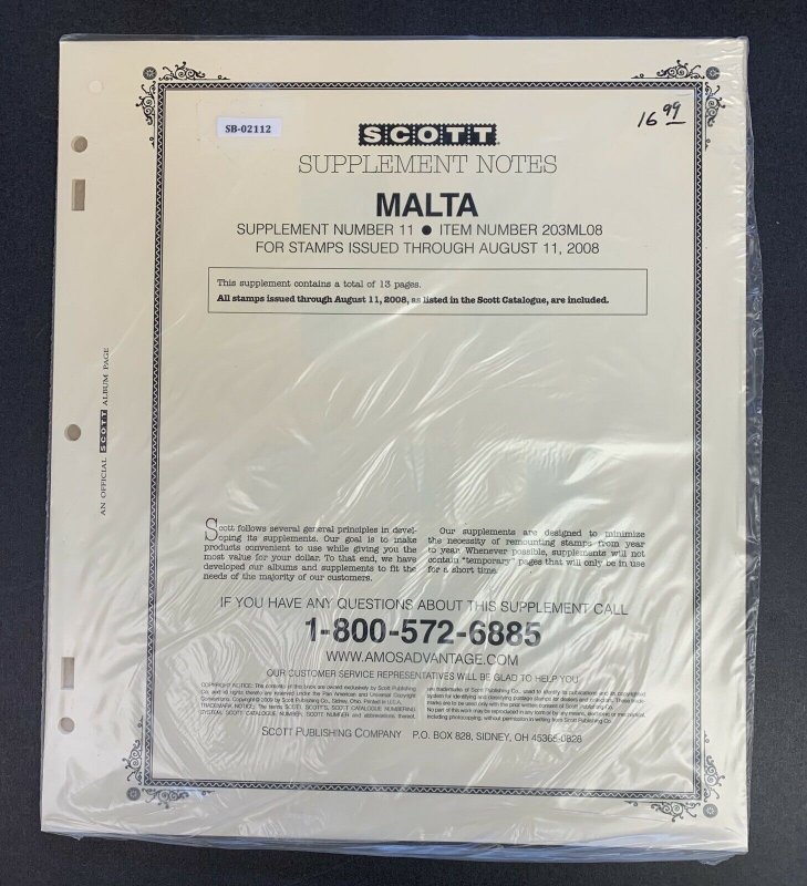 Malta, Scott Specialty Album Supplement 2008, Supplement #11, Item #203ML08
