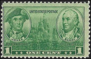 Scott# 790  1936 1c grn  J. P. Jones & J. Barry   Mint Never Hinged - Fine