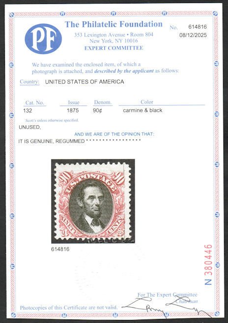 USA #132 F/VF mint ng, w/PF (08/25) CERT,  we value this as no gum, it is reg...