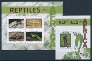 [110649] Uganda 2014 Reptiles cobra crocodile tortoise with souvenir sheet MNH