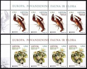 LITHUANIA 2024-03 EUROPA: Underwater Flora and Fauna. Top Strips 4v / Title, MNH