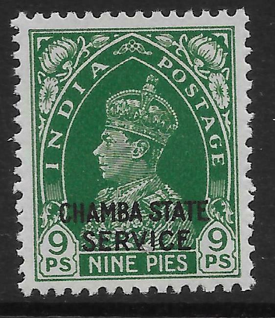 INDIA-CHAMBA SGO66 1938 9p GREEN MNH