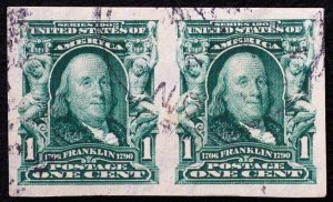 U.S. Used Stamp Scott #314 1c Franklin Imperf Pair Superb. Face-Free CDS. Gem!