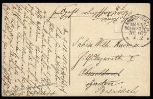 Germany 1915 WWI Navy SMS Derfflinger MSP107 Feldpost Cover Marineschiffsp 88250