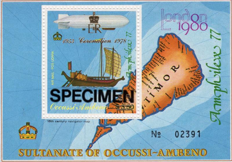 Timor (Ocussi-Ambeno) 1978 Ships-Zeppelin ovpt.Coronation SS SPECIMEN Perforated