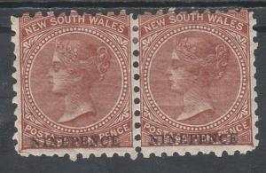 NEW SOUTH WALES 1871 QV NINEPENCE ON 10D PAIR WMK CROWN/NSW SG W36 PERF 10