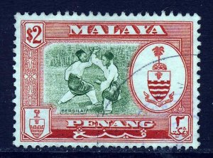 PENANG MALAYSIA QE II 1960 $2 Green & Scarlet SG 64 VFU