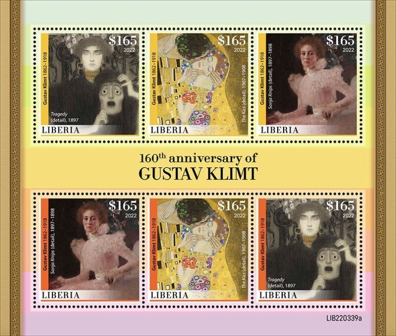 Liberia - 2022 Artist Gustav Klimt - 6 Stamp Sheet - LIB220339a