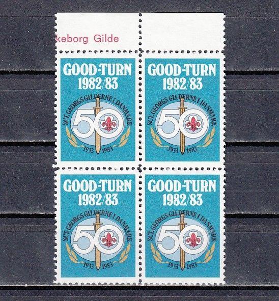 Denmark, 1982 issue. Good-Turn Scout label as a Block of 4.