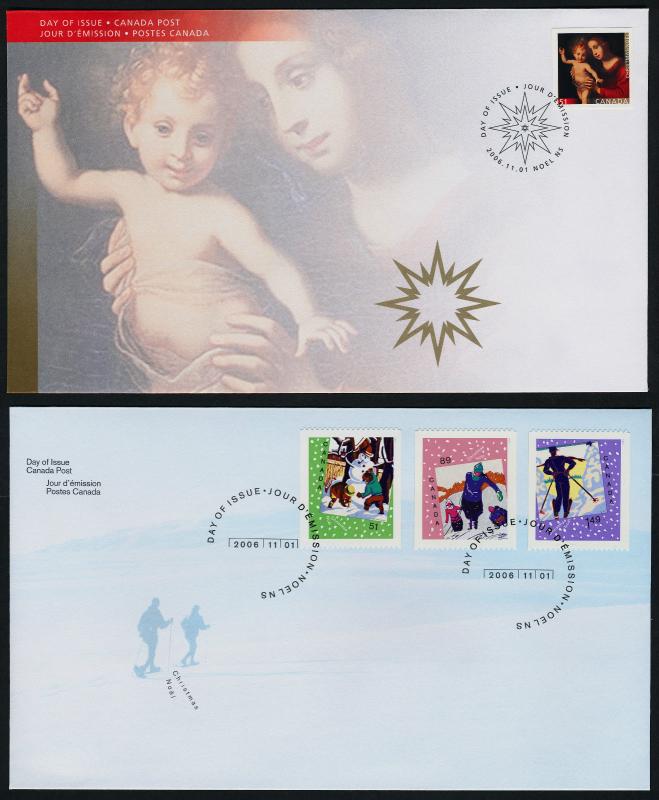 Canada 2183-6 on FDC's - Christmas, Madonna & Child, Snowman