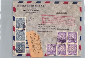 1953 Asuncion Paraguay Multple Stamps Registered Cover to Braunschweig Germany
