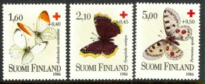 FINLAND 1986 FINNISH RED CROSS Semi Postal Set BUTTERFLIES Sc B235-B237 MNH