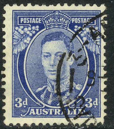 AUSTRALIA 1937-46 KGVI 3d Deep Ultramarine Portrait Issue Sc 170a VFU