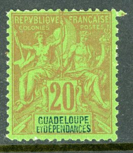 Guadeloupe 1892 French Colony 20¢ Scott #36 Mint H142