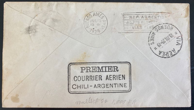 1929 Santiago Chile Early Airmail Cover To Buenos Aires Argentina 