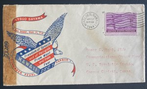 1944 Honolulu Hawaii USA Censored Patriotic Cover FDC Remember Pearl Harbor