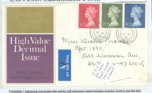 Great Britain MH165-67 Varied Q.E. 2 cover lot w. higher face values, incl 2 FDCs, Last Day & registered item to San Fran