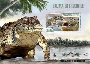 MALDIVES - 2013 - Saltwater Crocodiles - Perf Souv Sheet - Mint Never Hinged