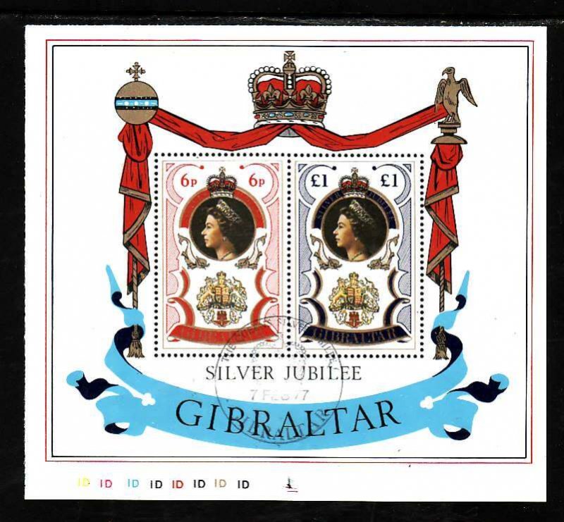 Gibraltar-Sc#339a- id5-used sheet-QEII-25th Reign-1977-