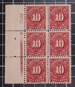 Scott J65B 10 Cents Postage Due MNH Plate Block Of 6 Left 5532 SCV $475.00