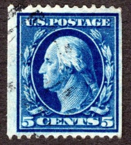 1909, US 5c, Washington, Used, thin, Sc 351