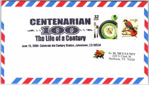 US SPECIAL EVENT COVER POSTMARK CENTENARIAN 100 AT JOHNSTOWN COLORADO 2000