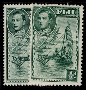 FIJI GVI SG249a + 249b, ½d PERF VARIETIES, LH MINT. Cat £24.
