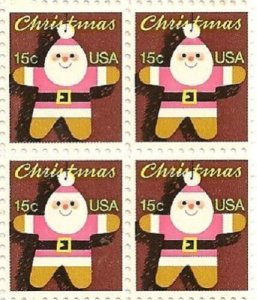 1979 Santa Claus Ornament Block of 4 15c Postage Stamps, Sc#1800, MNH, OG