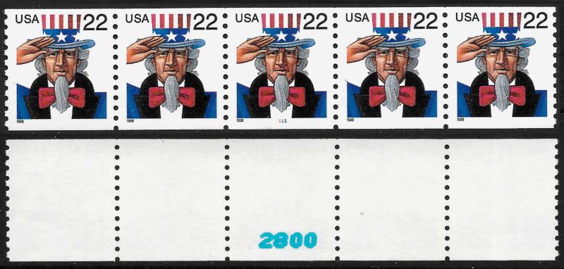 Sc 3353   22¢ Uncle Sam PNC/5 #1111, # on # Beauty, MNH