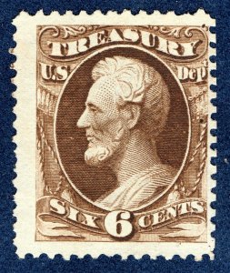 [st1646] USA 1873 Scott #O75 no gum 6¢ Tresury Official cv:$55