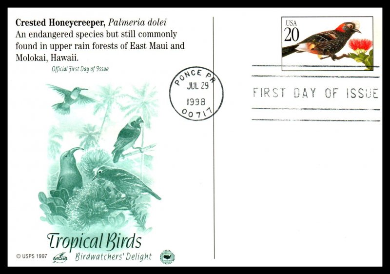 US UX293-UX296 Tropical Birds PCS Artcraft Variety Set of Four U/A  FDCs VF