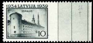 Latvia #209var, 1939 Riga Castle, 10s dark slate green, variety imperf. at ri...