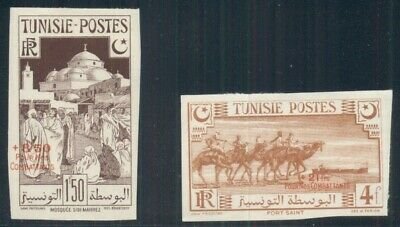 TUNISIA #B80, 82, 1fr50 & 4fr IMPERFORATE, og, LH, VF