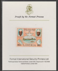 LIBERIA 1980 MANO RIVER & UPU  imperf proof mounted on Format Int Proof Card