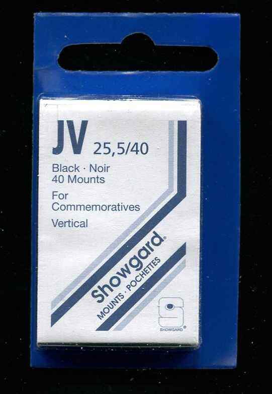 Showgard Black Stamp Mounts JV 25.5/40 PreCut  (40 count)  Commem Vertical