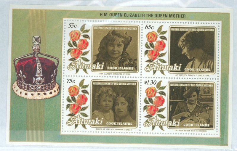 Aitutaki #376a  Souvenir Sheet (Flora) (Flowers) (Queen) (Royalty)