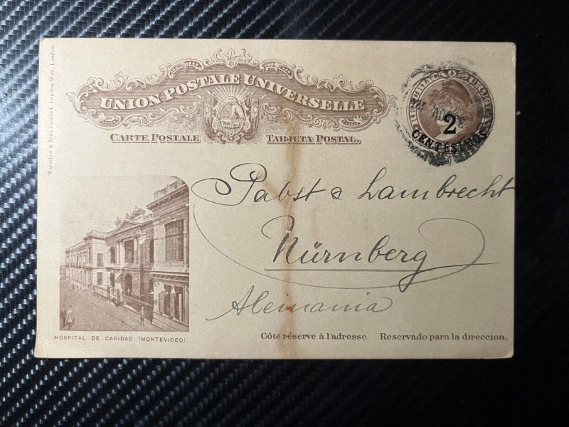 1920 Uruguay Postcard Cover Montevideo to Nuremberg Germany Hospital De Caridad