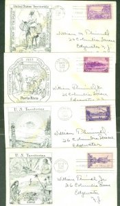 US #799-802 3¢ Territorial FDC's, Complete set of 4, Gilbert/Pickett cachets, VF