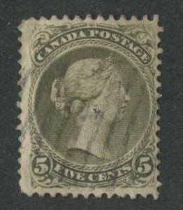 Canada #26iv 5c Olive Green Large Queen - Perf. 11.75 x 12.1 -  F-68 Used
