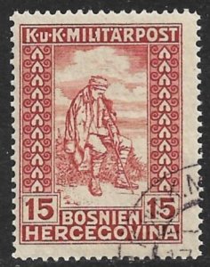 BOSNIA  AND HERZEGOVINA 1918 15h+(10h) SEMI POSTAL Sc B17 CTO Used