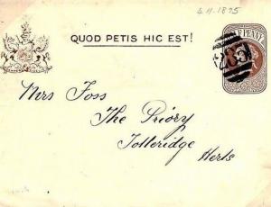 GB QV Stationery Wrapper 1895 Exeter *QUOD PETIS HIC EST* Latin Motto Cover E340