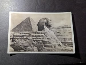 1937 Egypt RPPC Postcard Cover Alexandria to Dusseldorf Germany Pyramids Sphinx