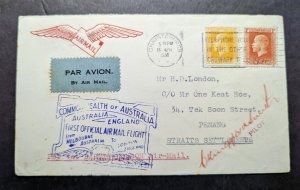 1931 New Zealand First Flight Cover FFC Christchurch to Penang Signed 48 Flown