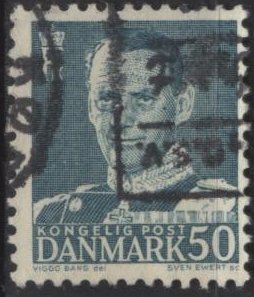 Denmark 324 (used) 50(ø) King Frederik IX, dk blue (1950)