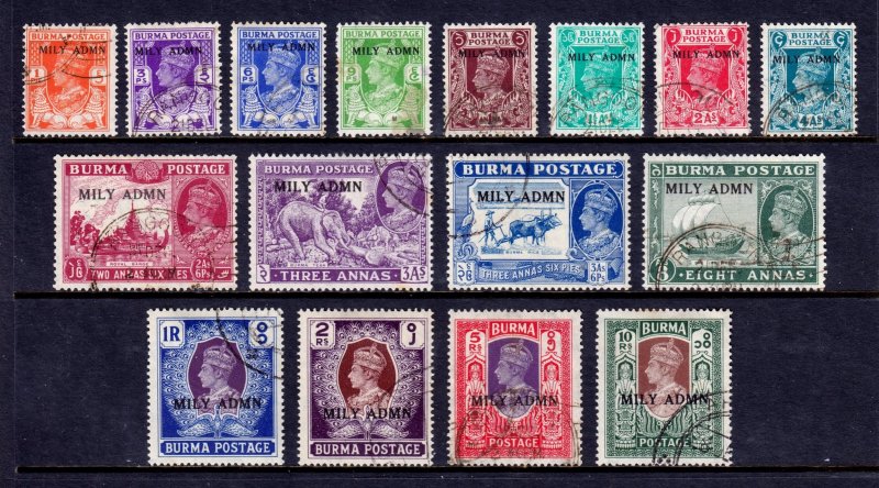 Burma - Scott #35-50 - Used - Mostly CTO (4 with gum), lt. crease #47 - SCV $15