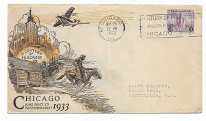 US 729 (PL-5) 3c Century of Progress FDC Linprint Cachet ECV $40.00