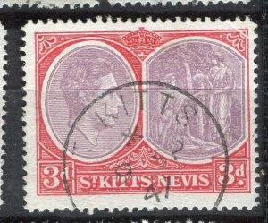 ST. KITTS & NEVIS; 1938 early GVI Pictorial issue used Shade of 3d. value